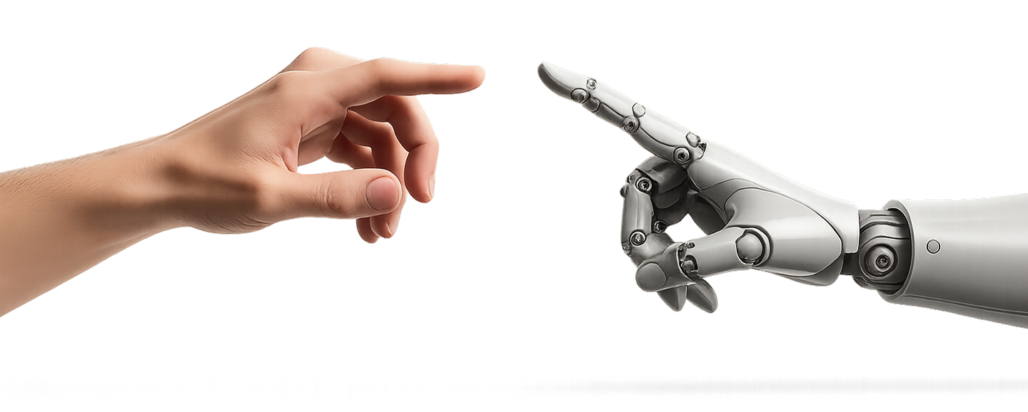 Human hand touching robot hand